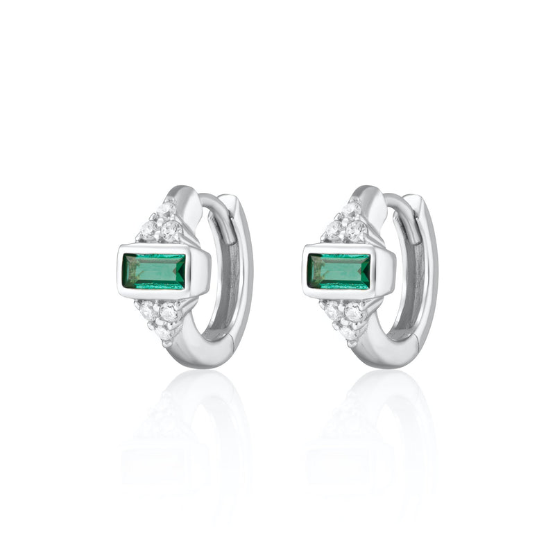 Audrey Huggie Hoop Earrings - Silver/Green - SPS-91