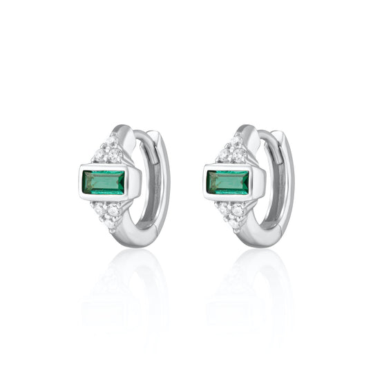 Audrey Huggie Hoop Earrings - Silver/Green - SPS-91