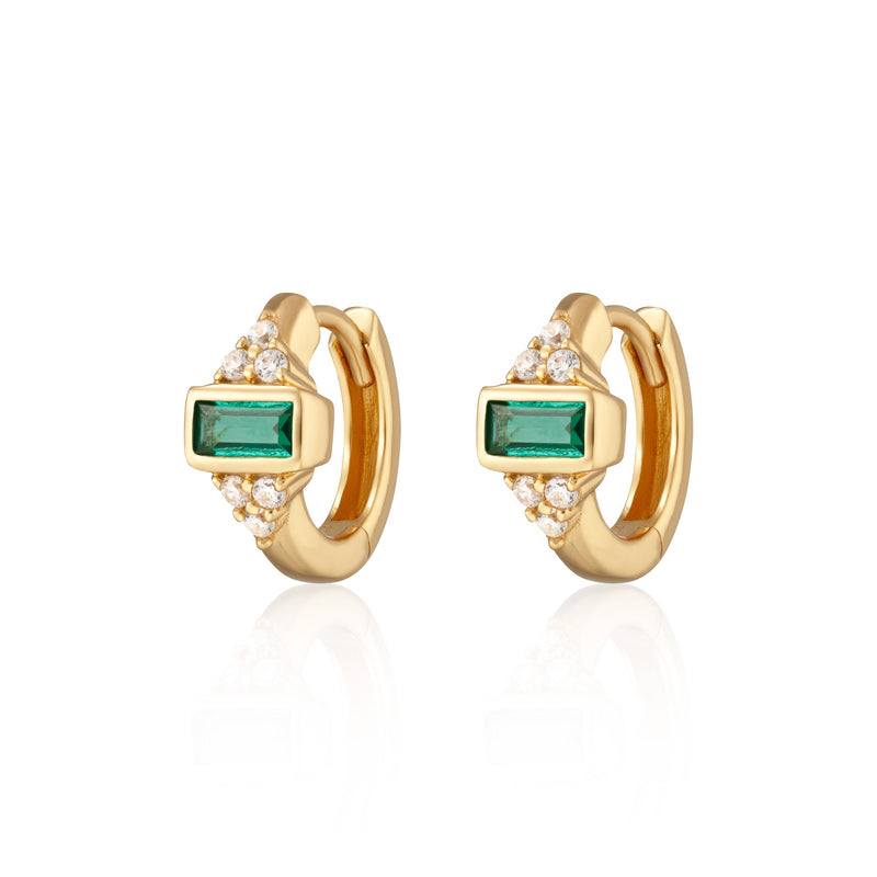 Audrey Huggie Hoop Earrings - Gold/Green - SPG-91