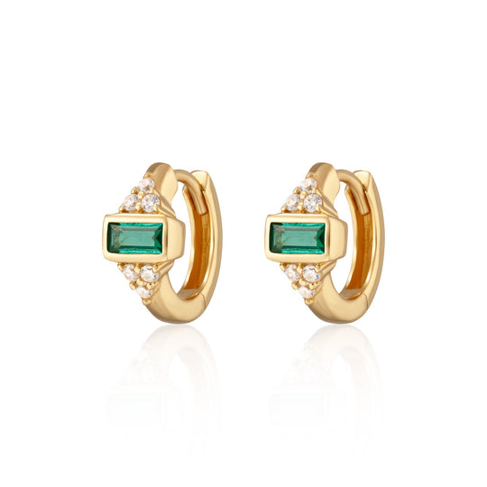 Audrey Huggie Hoop Earrings - Gold/Green - SPG-91