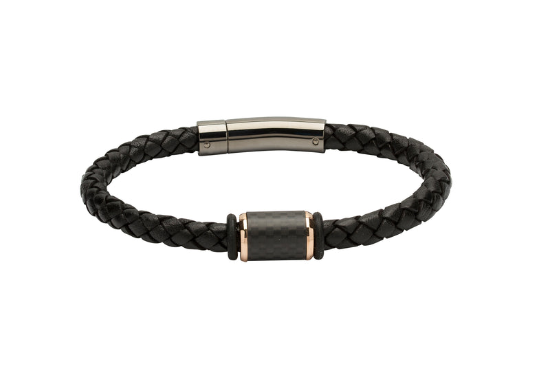 Black & Rose Gold Leather Bracelet - B376BL