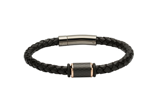 Black & Rose Gold Leather Bracelet - B376BL