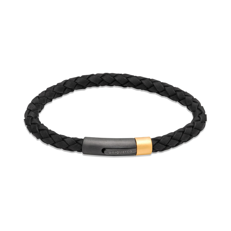 Leather Bracelet - Black/Gold - B506GO