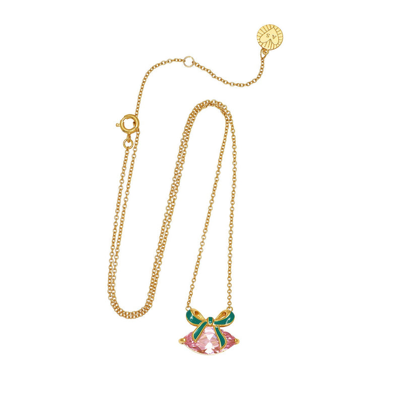 Amelia Bow Necklace, Green/Pink - Gold - AS22TRN89