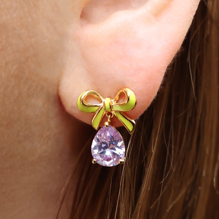 Amelia Bow Stud Earrings, Lime & Lilac - Gold - AS22TRE33