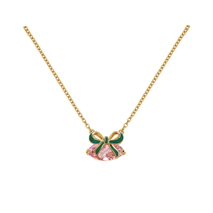Amelia Bow Necklace, Green/Pink - Gold - AS22TRN89
