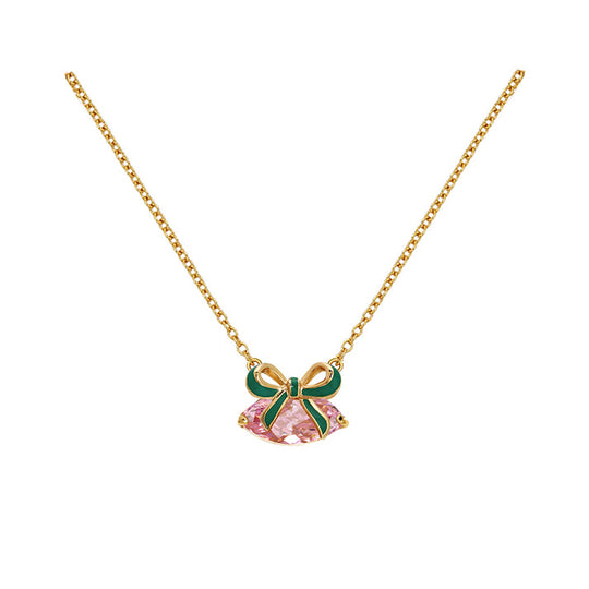 Amelia Bow Necklace, Green/Pink - Gold - AS22TRN89