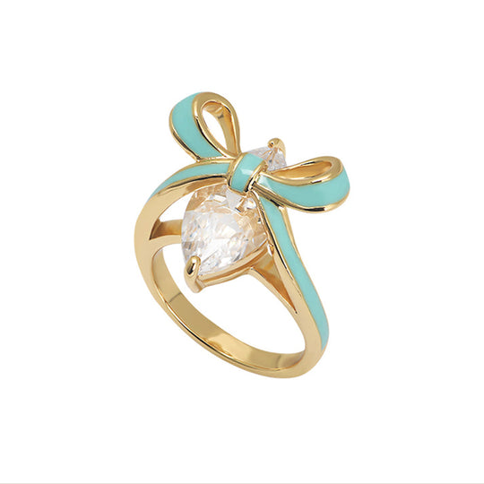 Amelia Bow Ring, Turquoise/Clear - Gold - AS22TRR88