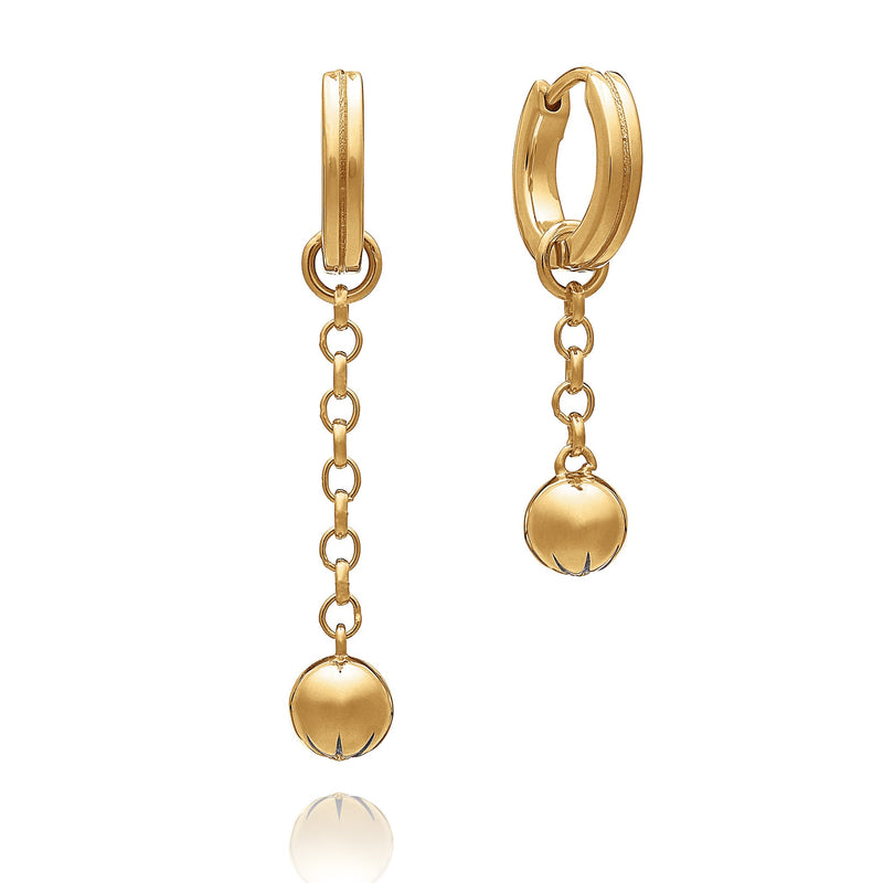 Stellar Orb Drop Chain Earrings - Gold - BPE04GP