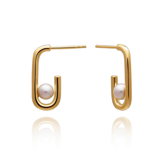 Stellar Hardware White Pearl Hoop Earrings - Gold - BPE05GP