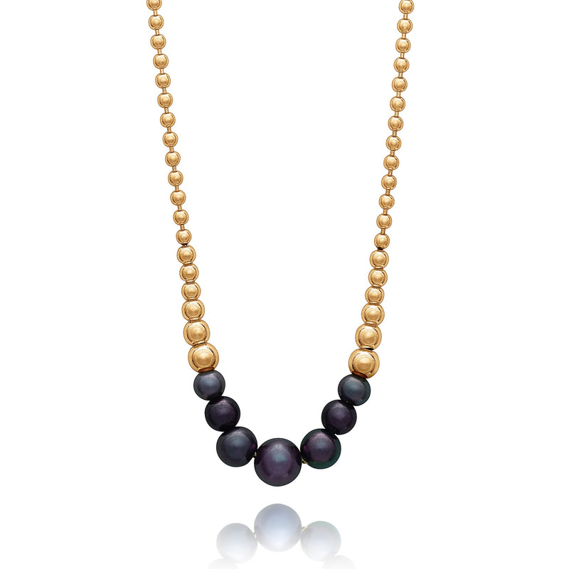 Stellar Graduated Black Pearl Necklace - Gold - BPN02GP