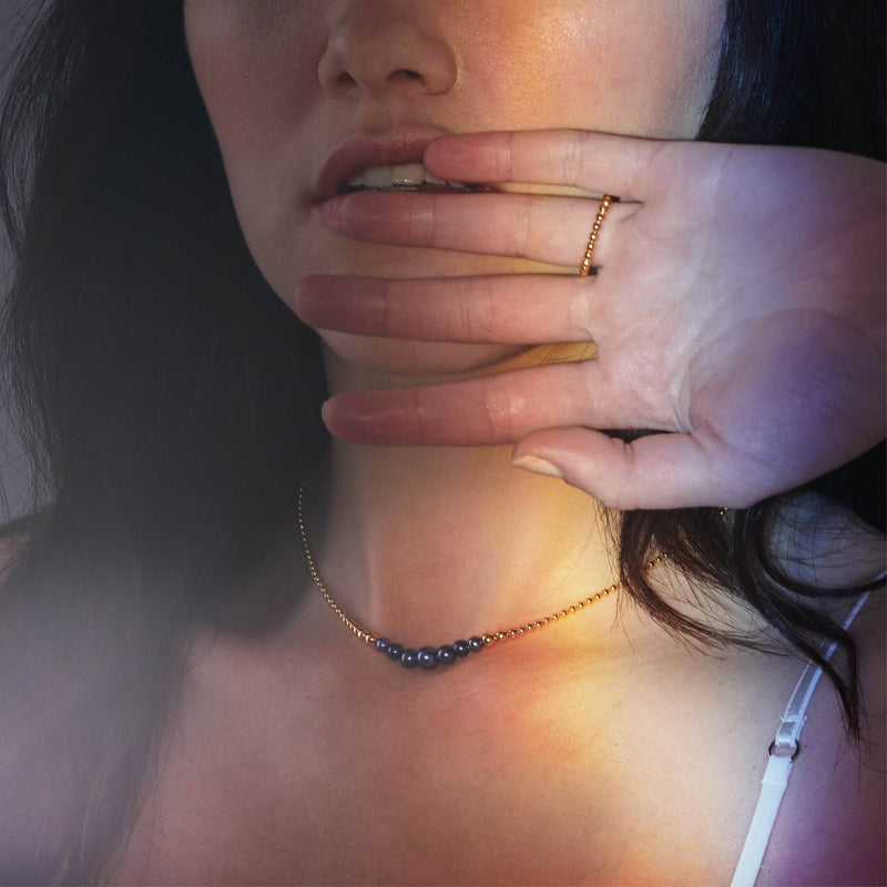 Stellar Graduated Black Pearl Necklace - Gold - BPN02GP