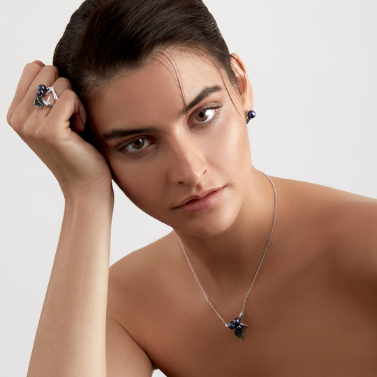 Blackthorn Triple Pearl Leaf Pendant - Silver - BT008.SSBKNOS