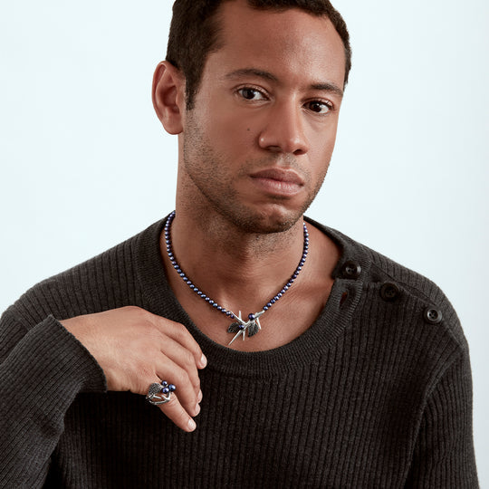 Blackthorn Pearl Necklace - Silver/Black - BT010.SSBKNOS