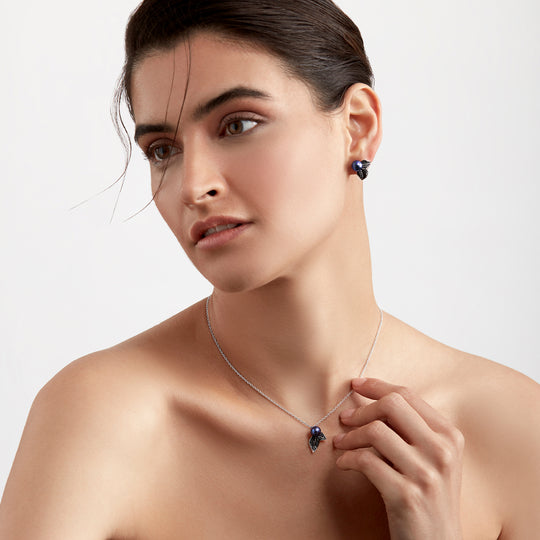 Blackthorn Pearl Stud Earrings - Silver/Black - BT012.SSBKEOS