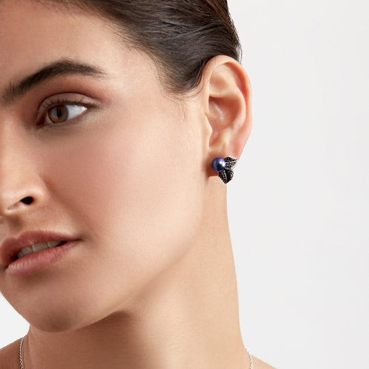 Blackthorn Pearl Stud Earrings - Silver/Black - BT012.SSBKEOS