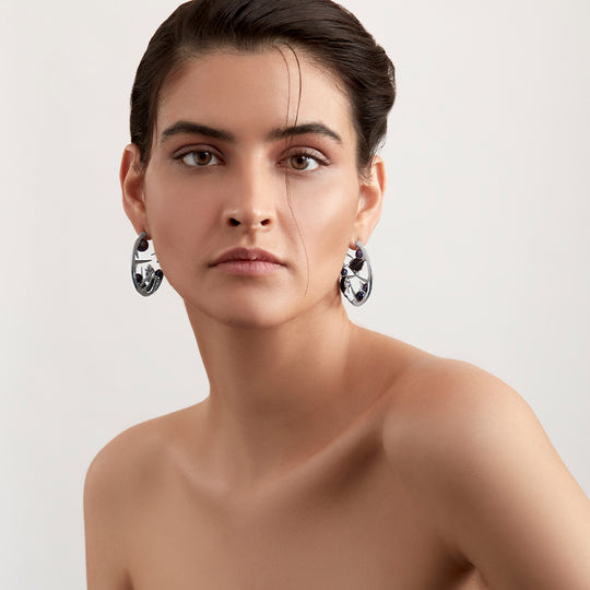 Blackthorn Leaf Pearl Hoop Earrings - Silver - BT017.SSBKEOS