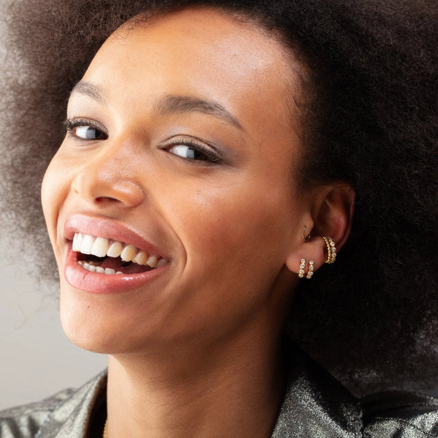 Bezel Huggie Hoop Earrings - Gold - SPG-271