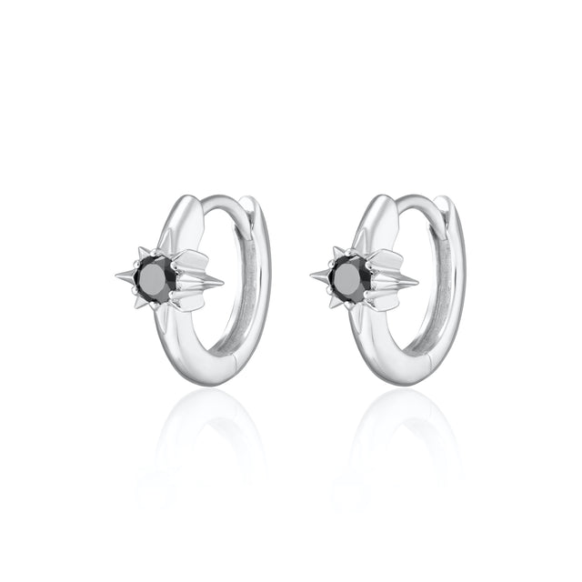 Large Black Star Huggie Earrings - Silver - SPS-78