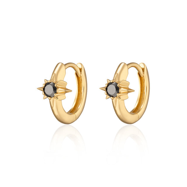 Large Black Star Huggie Earrings - Gold - SPG-78