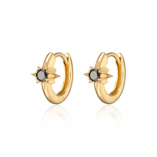 Large Black Star Huggie Earrings - Gold - SPG-78