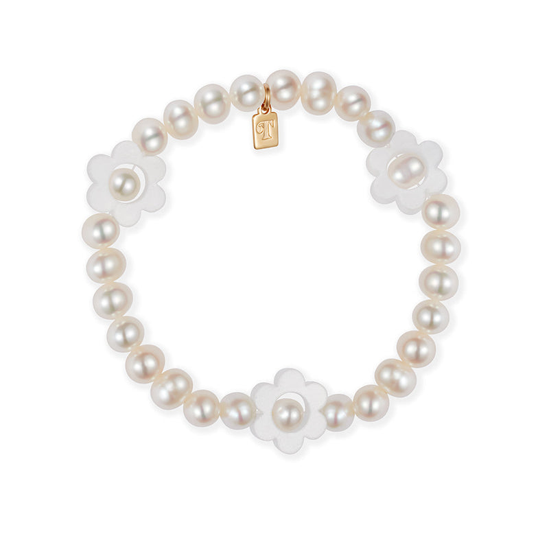 Flower Pearl Bracelet - White - 24BFPBw