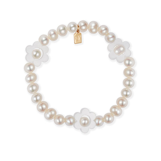 Flower Pearl Bracelet - White - 24BFPBw