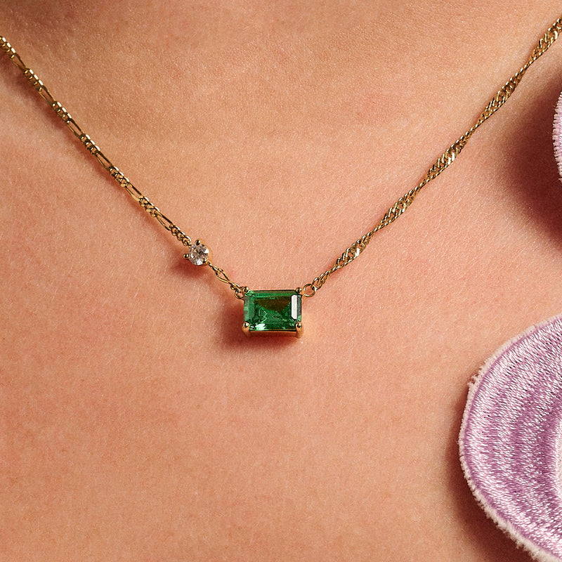 Lola Emerald Cut Necklace - Gold - AS22TRN05