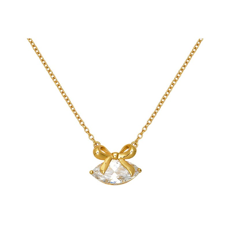 Amelia Bow Necklace, Clear CZ - Gold - AS22TRN90