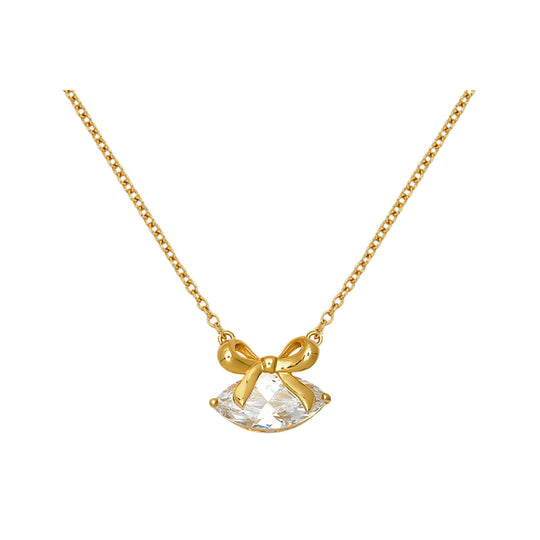Amelia Bow Necklace, Clear CZ - Gold - AS22TRN90