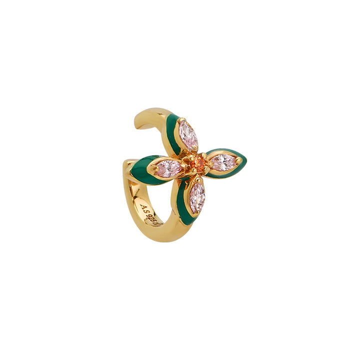 Lucky Clover Ear Cuff, Emerald Green/Blush Pink - Gold - AS22TRC01