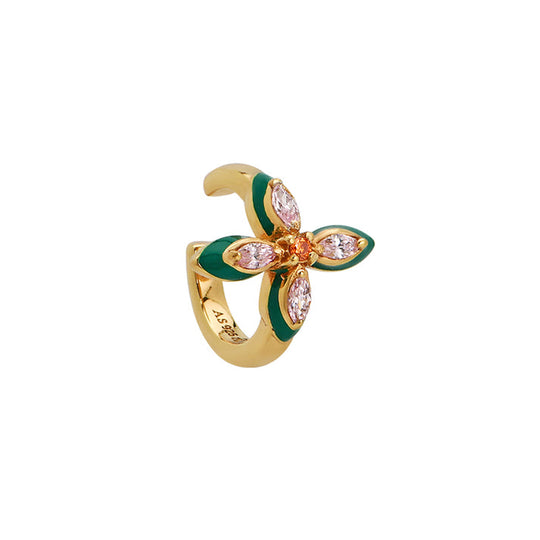 Lucky Clover Ear Cuff, Emerald Green/Blush Pink - Gold - AS22TRC01