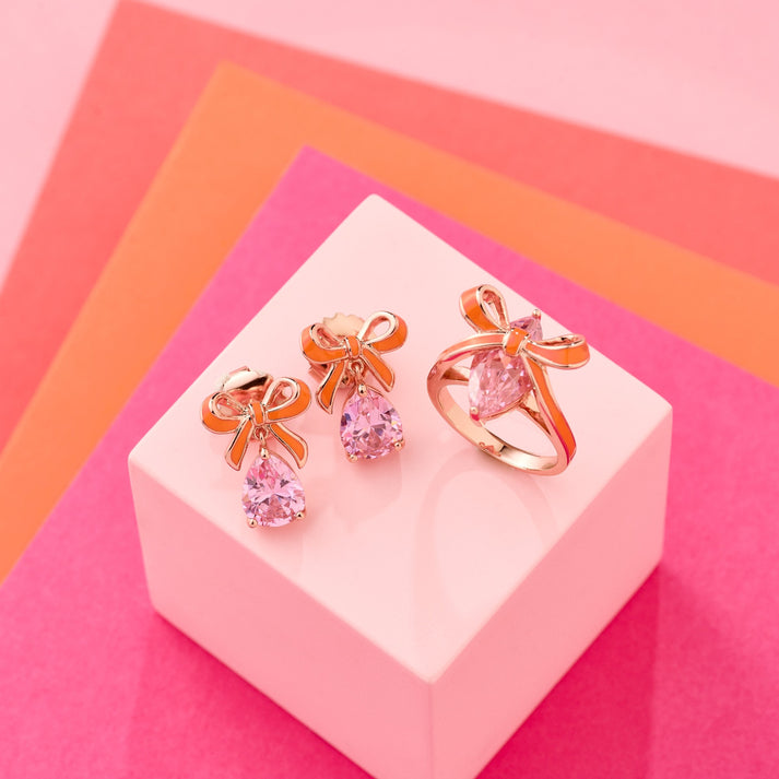 Amelia Bow Ring, Coral & Pink - Rose Gold - AS22TRR10