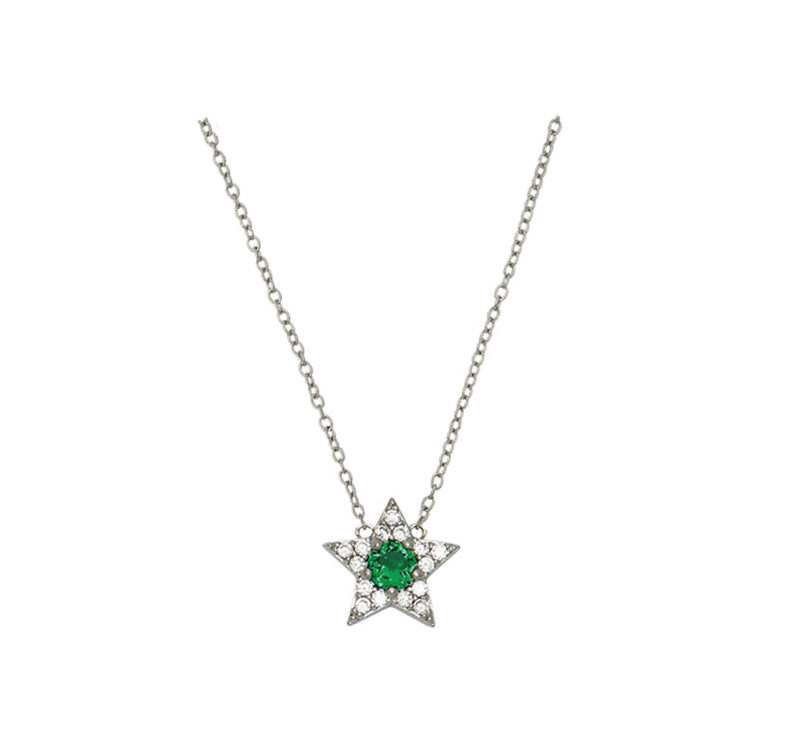 Celeste Mini Star Necklace - Emerald Green & Silver - AS22SGN09