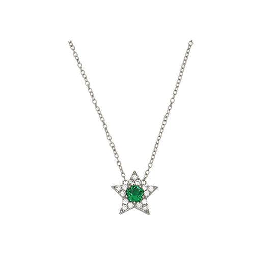 Celeste Mini Star Necklace - Emerald Green & Silver - AS22SGN09