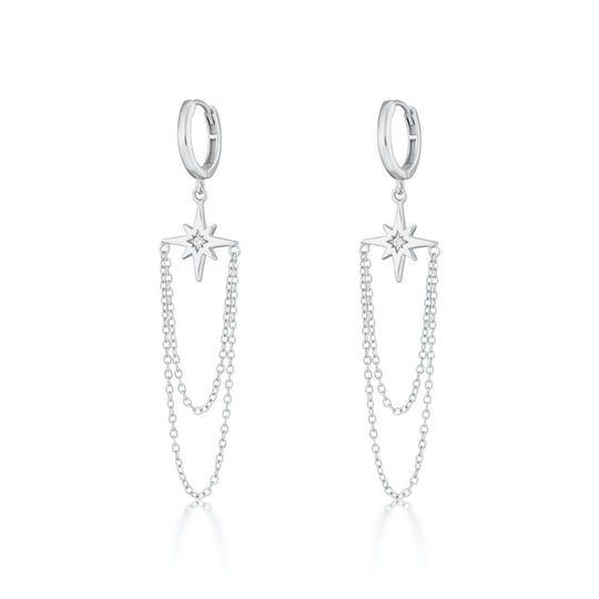Starburst Chain Drop Hoop Earrings - Silver - SPS-152