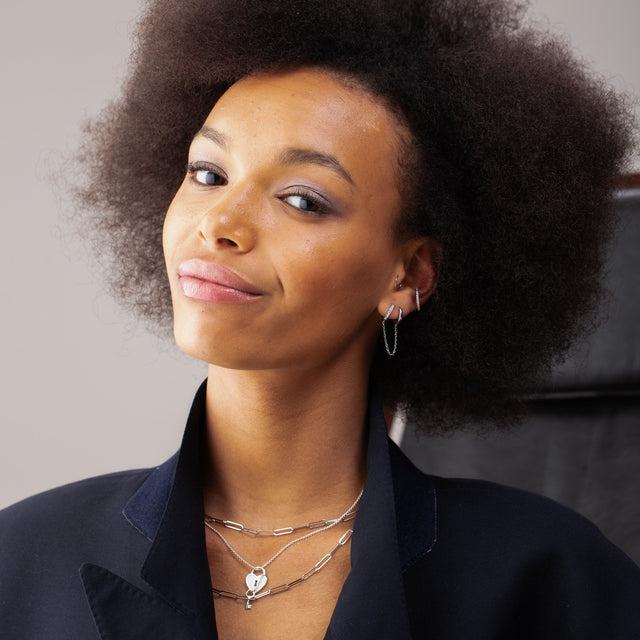 Chain Linked Huggie Earring - Silver - SPS-268