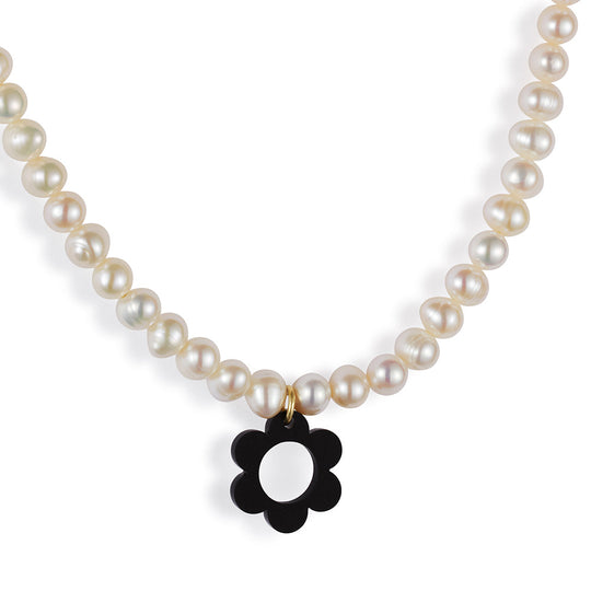 Flower Pearl Choker - Black - 24NFPCb