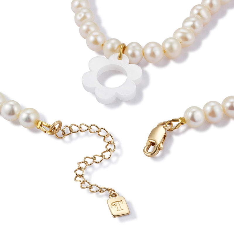 Flower Pearl Choker - White - 24NFPCw