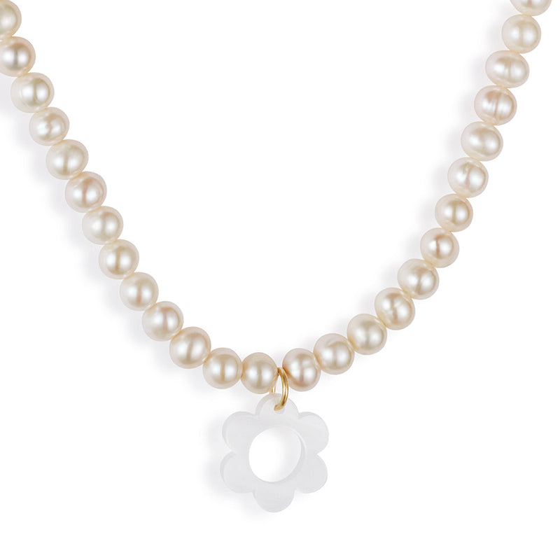 Flower Pearl Choker - White - 24NFPCw