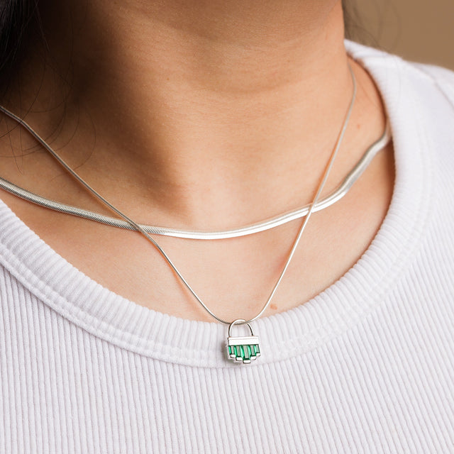 Green Cleopatra Snake Chain Necklace - Silver - SPS-94-SNAKE