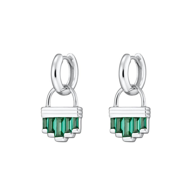 Green Cleopatra Charm Hoop Earrings - Silver - SPS-162-94-PAIR