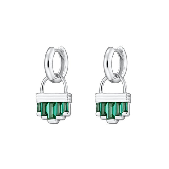 Green Cleopatra Charm Hoop Earrings - Silver - SPS-162-94-PAIR