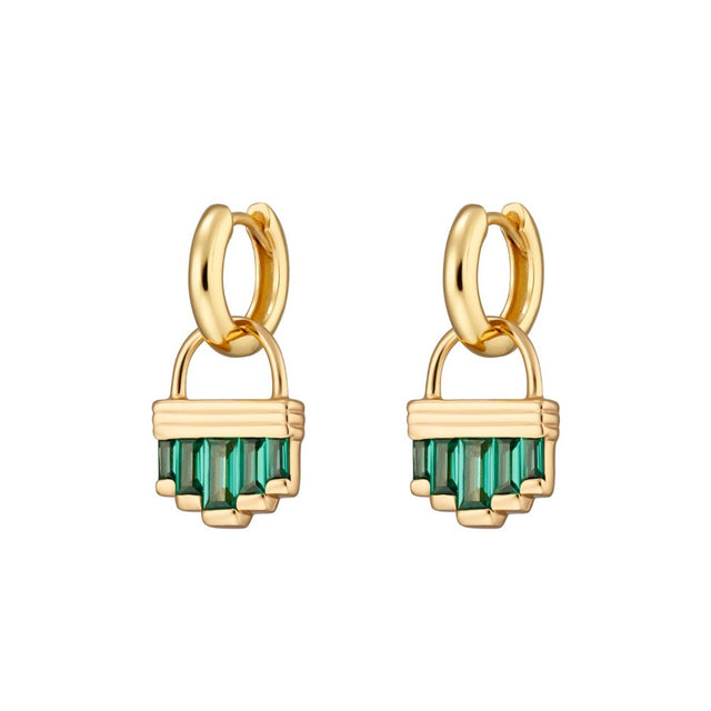 Green Cleopatra Charm Hoop Earrings - Gold - SPG-162-94-PAIR