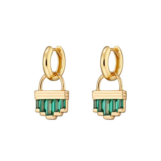 Green Cleopatra Charm Hoop Earrings - Gold - SPG-162-94-PAIR