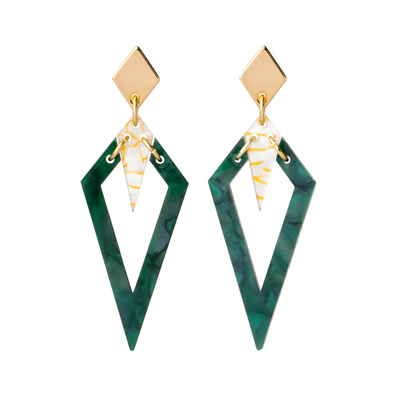 Emerald Pearl Arrowhead Earrings - Gold - 21EAHep