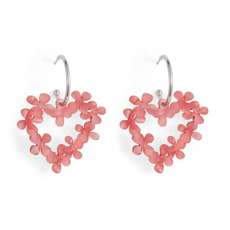 Mini Hearts In Flowers Earrings - Silver/Pink Pearl - 23EMHIFpps