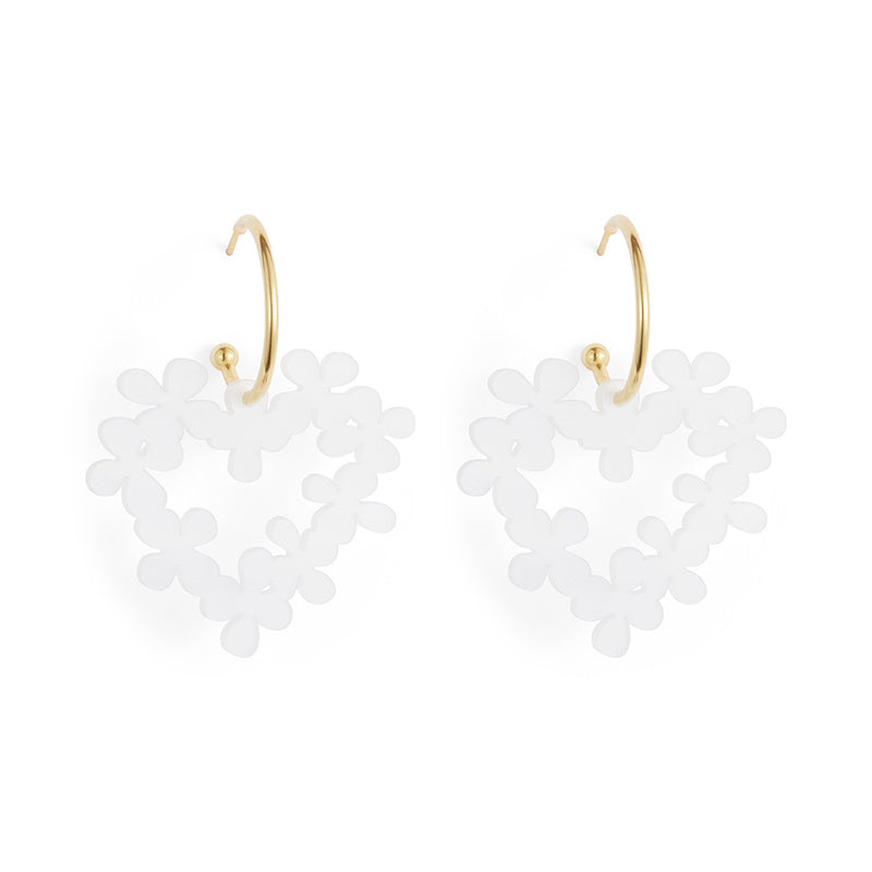 Mini Hearts In Flowers Earrings - Gold/White Pearl - 23EMHIFwpgv