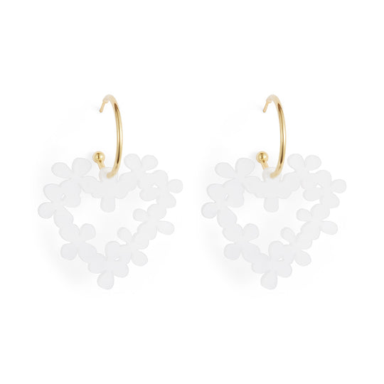 Mini Hearts In Flowers Earrings - Gold/White Pearl - 23EMHIFwpgv