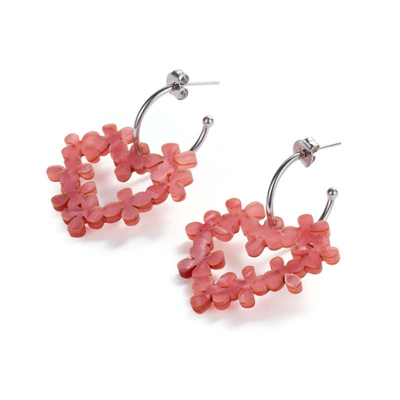 Mini Hearts In Flowers Earrings - Silver/Pink Pearl - 23EMHIFpps